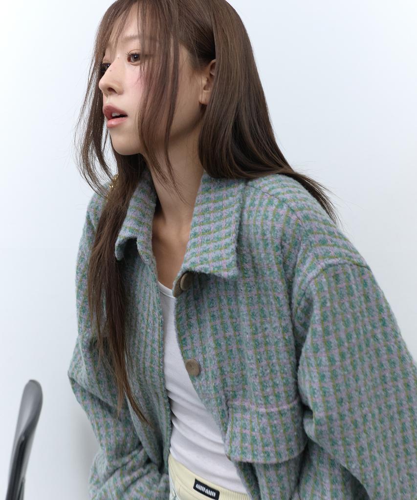 RAFFINE ATELIER Corduroy Color Block Shirt Jacket Mint