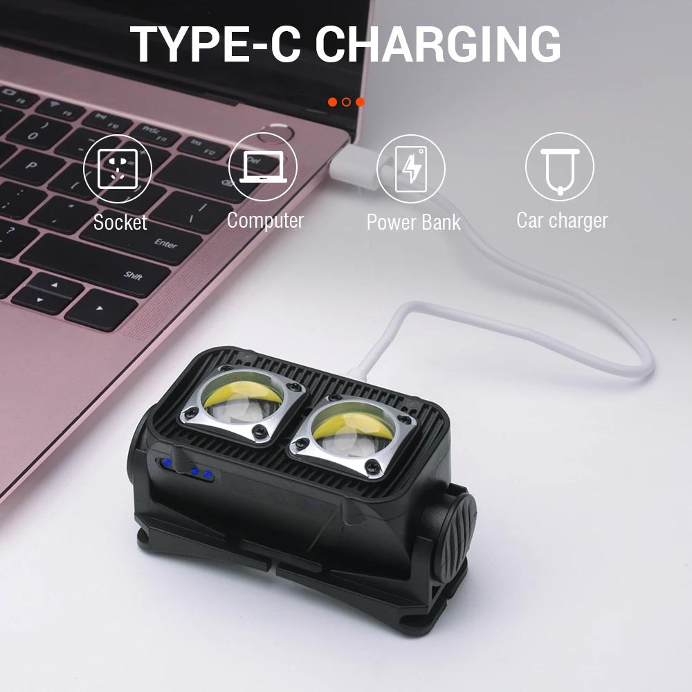 Mini COB Headlamp Type-C Charging Headlights Super Bright 300LM 18650 Head Torch Camping Emergency Portable Waterproof Lantern
