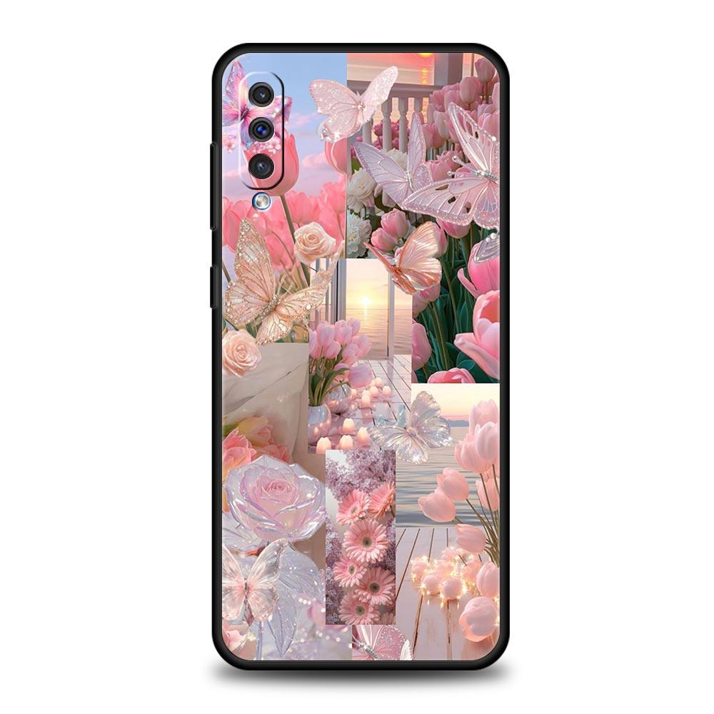 Розовый Цветок Тюльпан Сердце Любви Чехол Для Samsung A26 A36 A56 A54 A52 A50 A70 A40 A12 A14 A16 A22 A24 A42 A34 A32 5G A06 5G Чехол