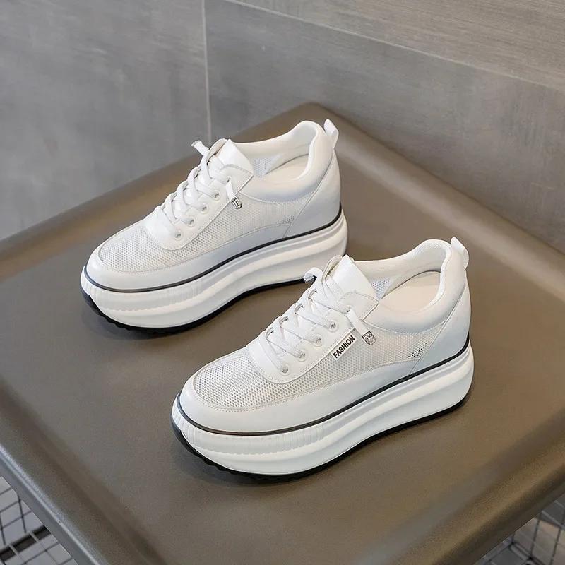 Женские повседневные черные туфли из натуральной кожи на платформе с танкеткой, женские 8 см, модные кроссовки на толстой подошве, весна-осень