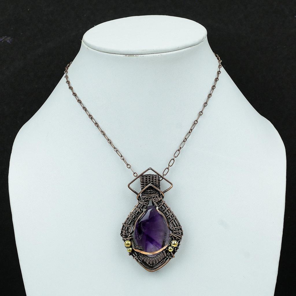 Медный кулон со звездой и аметистом, кулон с драгоценным камнем, медные украшения, элегантный кулон, ювелирные изделия ручной работы, женский специальный подарок