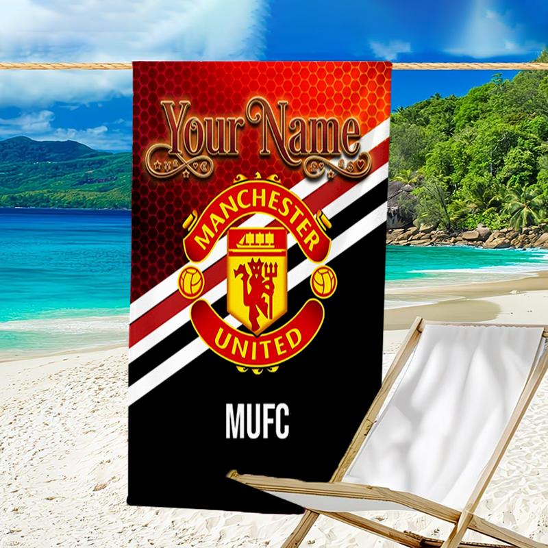 1pc M-Manchester Beach Towel with Custom Name, Beach and Seaside Swimming Pool Equipment, Fashion Pattern, Rectangular, Travel Essential