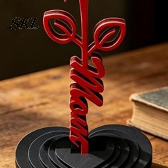 Love Heart Base Ornament Rose And Sculpture, 3D Printed Red Ornament, Mom Stem Sculpture Statue, Mother's Day Birthday Gift for from Daughter