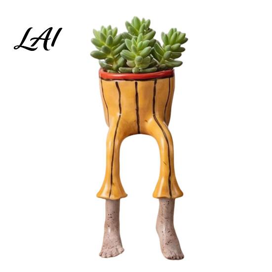 Garden Ornament for Succulents Sitting Human Shaped Resin Planter Creative Flowerpot with Legs Leggy Planter Indoor Unique Balcony & Small