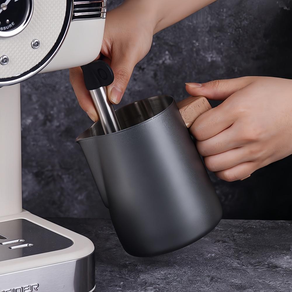 Coffee Milk Frothing Pitcher Jug Anti-scald Wood Grain Handle 304 Stainless Steel Precision Scale Professional Coffee Utensils