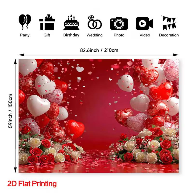 2D Red Love Theme with Heart Balloons and Roses Themed Backdrop