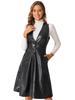 Allegra K Women's Faux Leather V-Neck Dress, Metallic, Sleeveless, Button-Down, Party Midi Dress, Black, Size M