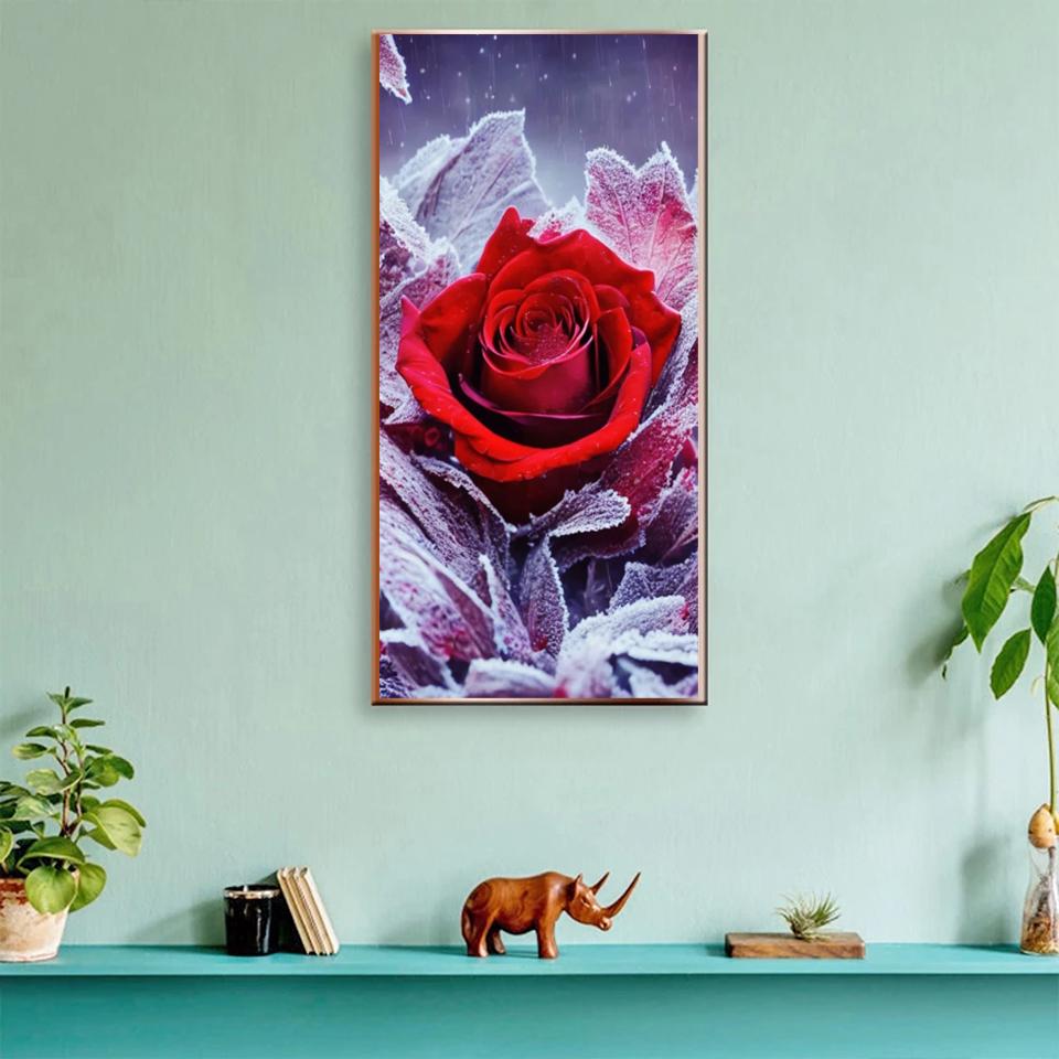 Diamond Painting Ice Crystal Red Rose  Diamond Embroidery Flowers Picture Of Rhinestones Handmade Art Mosaic Wall Decor