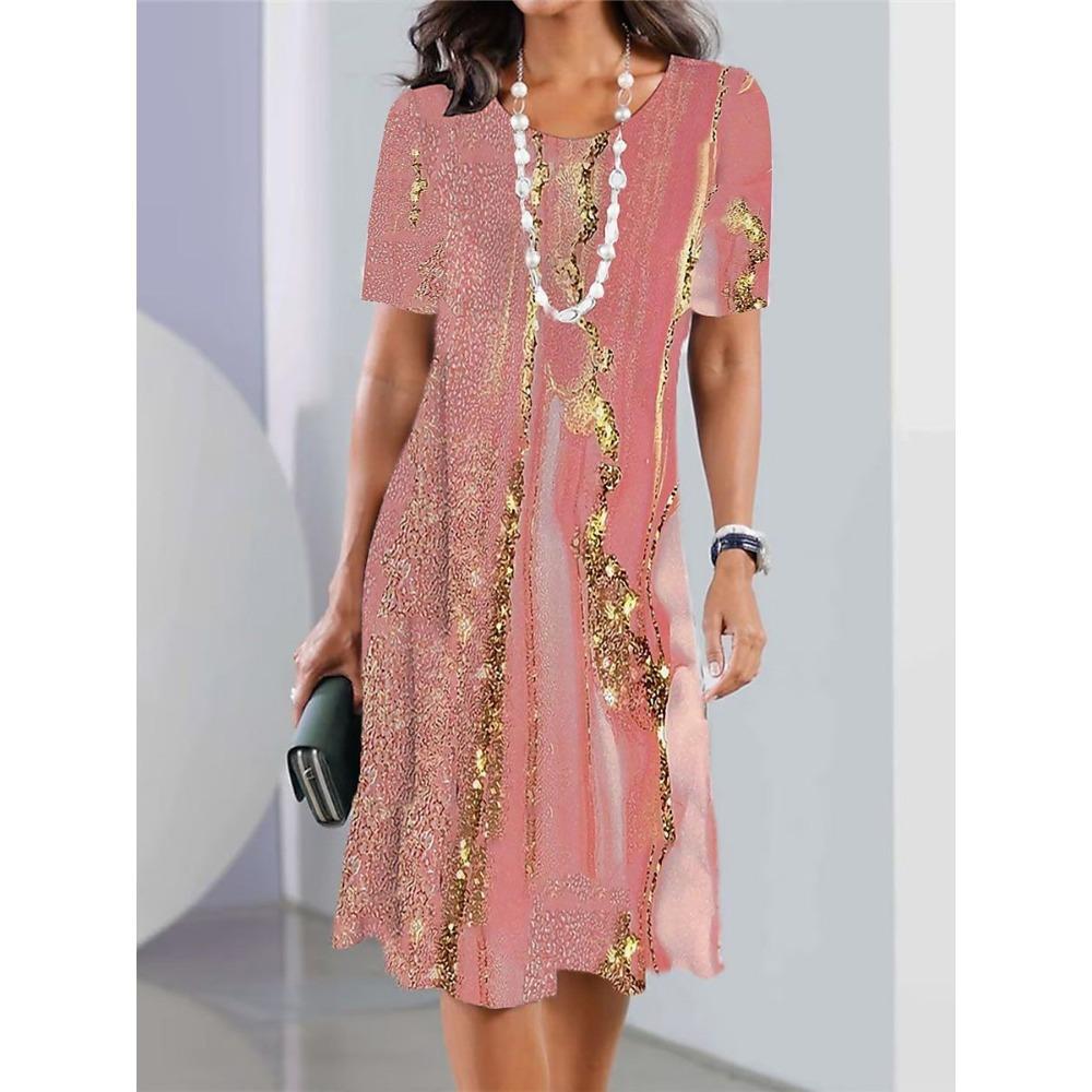 Новое женское платье, модное, универсальное, повседневное, свободное, с большим круглым вырезом, с коротким рукавом