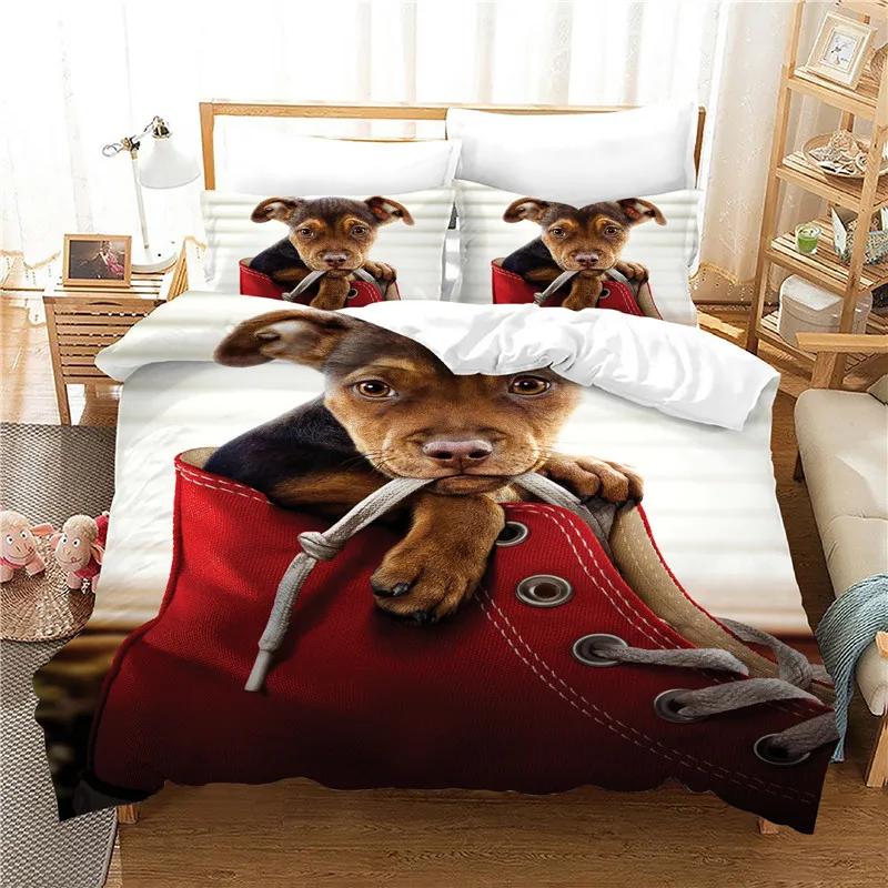 3D Print Dachshund Cute Pug Dog Bedding Set Single Size 135X200Cm Microfiber Duvet Cover Set Cartoon Animal Comforter Cover