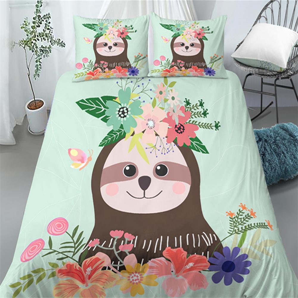 Luxury 3D Sloth Print 2/3Pcs Comfortable Duvet Cover Set PillowCase Home Living Bedding Sets EU/US/AU Size