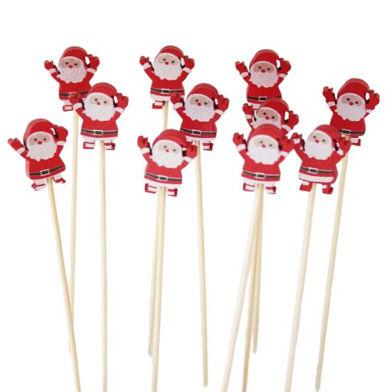 100PCS Cocktail Picks, Christmas Theme Disposable Fruit Tags, Bamboo Food Picks Toothpicks, for Fruits Desserts Cocktails Burgers