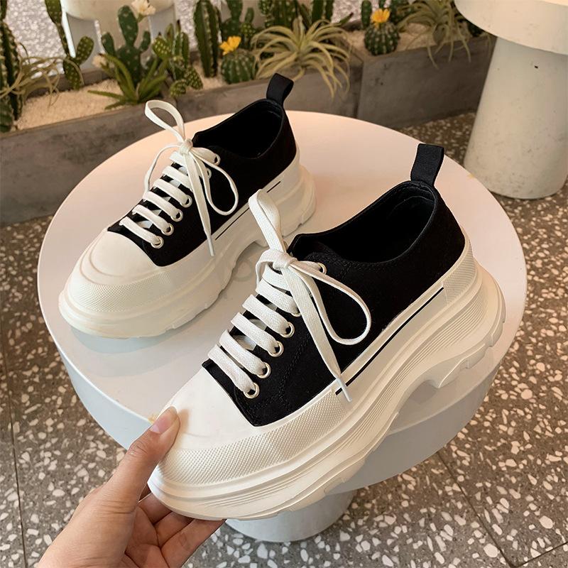 2021 Spring New McQueen Dad Shoes Platform Canvas Shoes Inner Height Increase Versatile Muffin Lace-up Sneakers Children