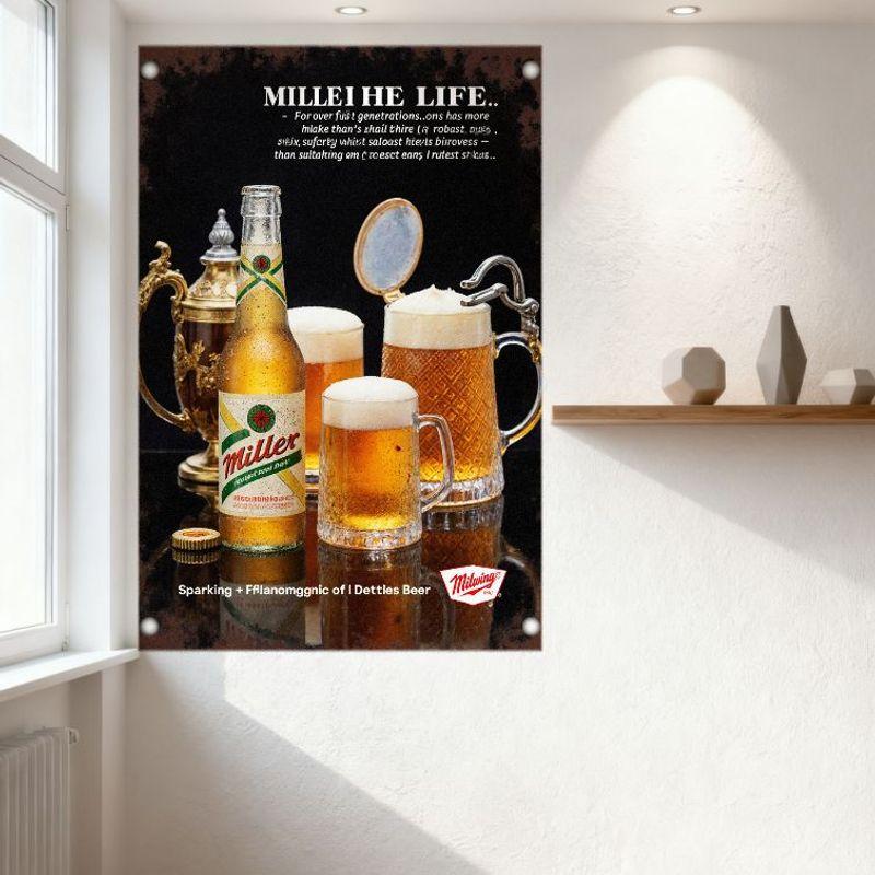 Винтажная металлическая жестяная вывеска Miller Beer, Темная фактурная настенная табличка для мужской комнаты, бара, домашнего декора