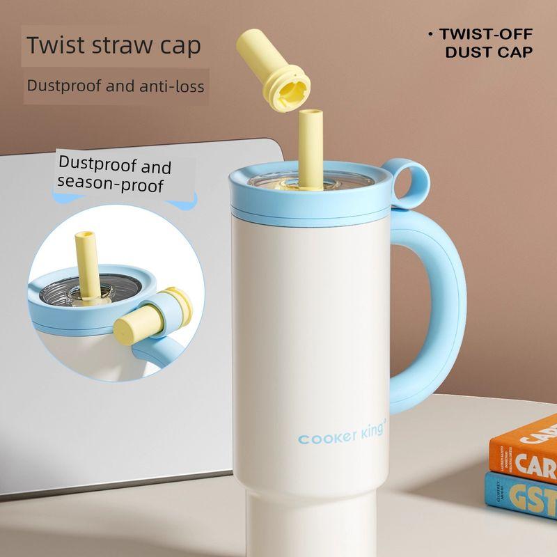 Cooking Emperor Large Capacity Insulated Cup Giant Ice Cup Women's New Cold-Keeping Car-Mounted Stainless Steel Straw Water Cup