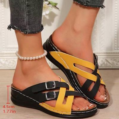 Внешняя торговля большой размер плоская подошва танкетка повседневные шлепанцы 2025 новые цветные с перекрестными ремешками шлепанцы с открытым носком и рыбьим ртом