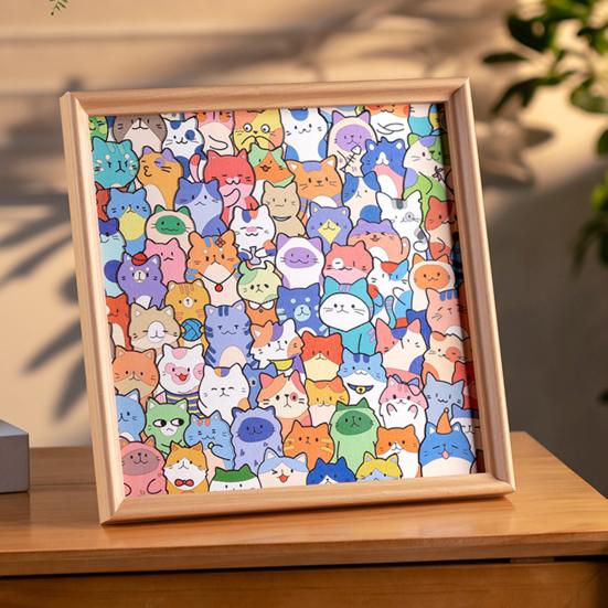 Cartoon Cat Wooden Coloring Puzzle Kit with Photo Frame Marker Pens DIY Hand-Painted Irregular Jigsaw Puzzle Toy Decoration Ornament