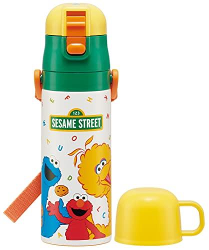 Skater Kids' Stainless Steel Water Bottle, 2-Way Design, 470ml (Direct Drinking) and 430ml (Cup Drinking), Sesame Street Design, Kid-Friendly and Ligh