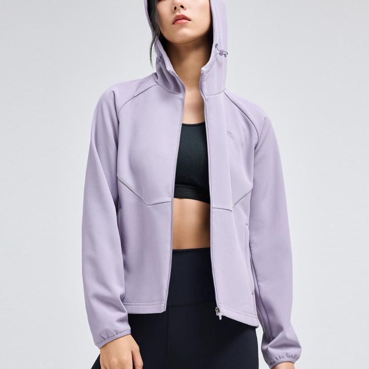 Anta Running Series Solid Color Logo Zip Hooded Long Sleeve Jacket Women Jackets Purple 962335601-3