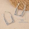 Vintage Geometric Silvery Plated Hollow Carved Flower Design Hoop Earrings for Women's Simple Bohemian Style Jewelry Accessories