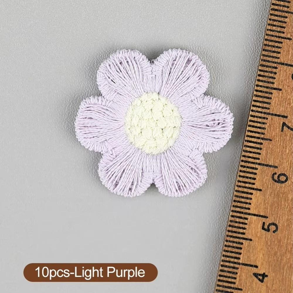 10pcs 6 Petals Design Crochet Flower Patches 10 Pieces Pack Hand Sewn Style Embroidered Appliques 3cm Diameter Colorful Pattern