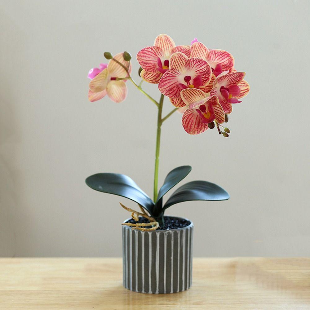Realistic Artificial Orchid Flower Bonsai 8 Flowers Fake Orchid  Home Garden Decoration