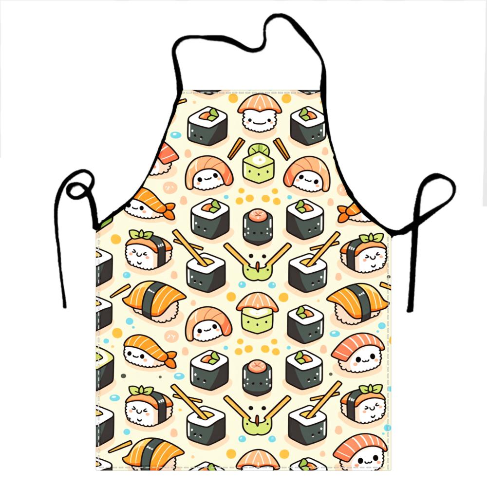 Cute Sushi Pattern Apron For Cooking And Baking Kitchen Wear With Adjustable Straps And Fun Food Design