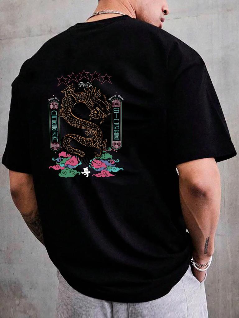 Хлопковая футболка Stray Kids с принтом дракона 5 звезд, женская футболка унисекс с коротким рукавом Y2k, футболки, топы, Harajuku, винтажная летняя повседневная футболка