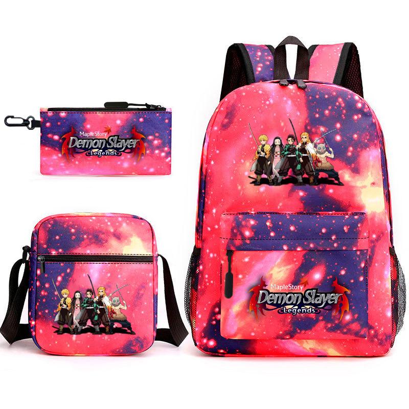 New Schoolbag Animation Three-piece Set Heat Transfer Schoolbag Small Shoulder Pencil Bag Primary and Secondary School Students Backpack