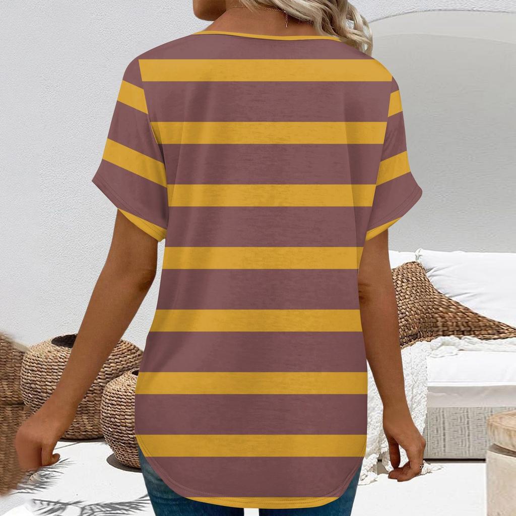 Женские рубашки с коротким рукавом, топы с принтом и V-образным вырезом, повседневные топы, базовые футболки, блузки, свободные топы