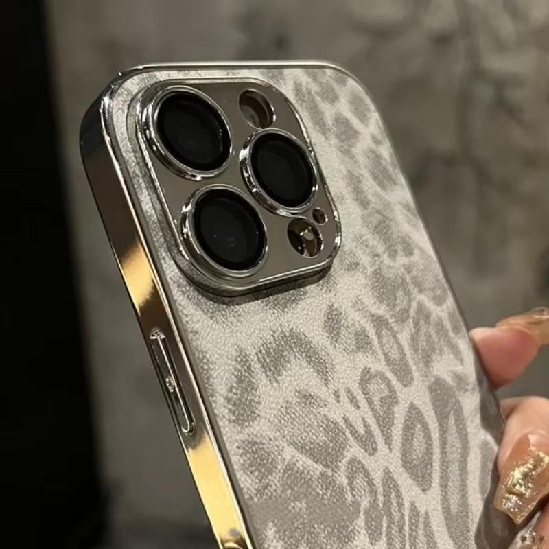 Для iPhone 16 Pro Max Роскошный леопардовый узор с покрытием Рамка Чехол для телефона для iPhone 11 12 13 14 15 16 Plus Защитная крышка объектива