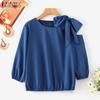 Женские корейские блузки с рукавом три четверти и эластичными манжетами с круглым вырезом