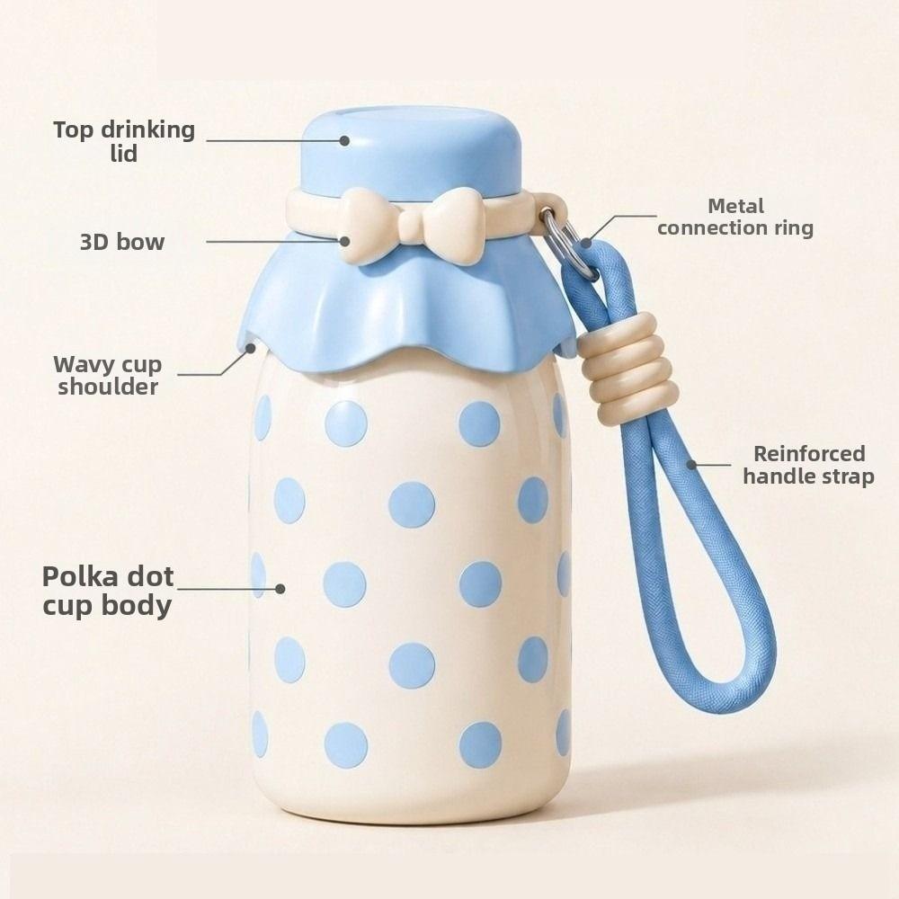 Stainless Steel Thermal Water Bottle Polka Dot Drinking Straw Cup Sports Activities