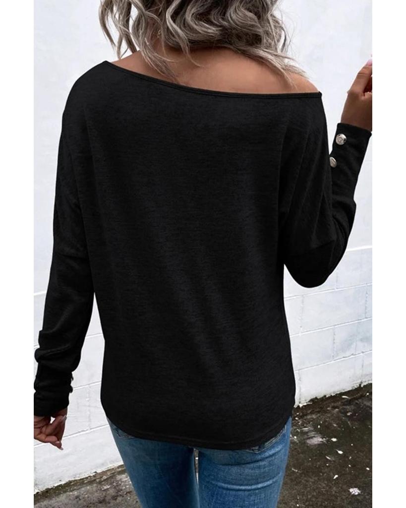 Azura Exchange Черный асимметричный вырез на пуговицах с длинным рукавом