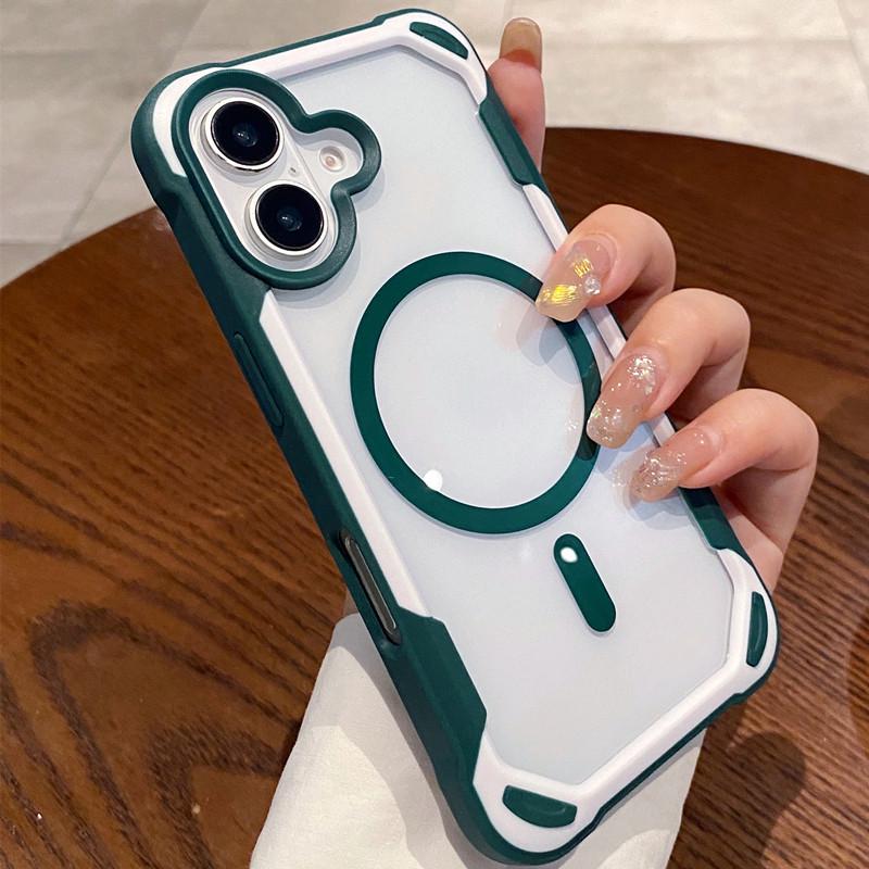 Двухцветный магнитный чехол для iPhone 17, подходит для Apple 16 Pro, Защита от падений, Совместим с iPhone 12, 13, 14, 15, Прозрачный дизайн.