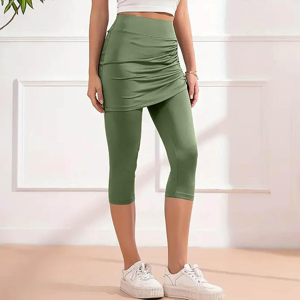 Women's Drawstring Skirted Workout Leggings Casual Summer High Waisted Soft Athletic Yoga Pants