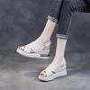 Fashion High Quality 7CM Women Genuine Leather Wedges Sandals New Summer Platform High Heel Cross Peep Toe Sandals Concise Casual Shoes