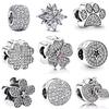 NEW Pavé Bead Sparkling Paw Print Flower Heart Charm Fit Original European 925 Sterling Copper Bracelet DIY Women Zircon Gift