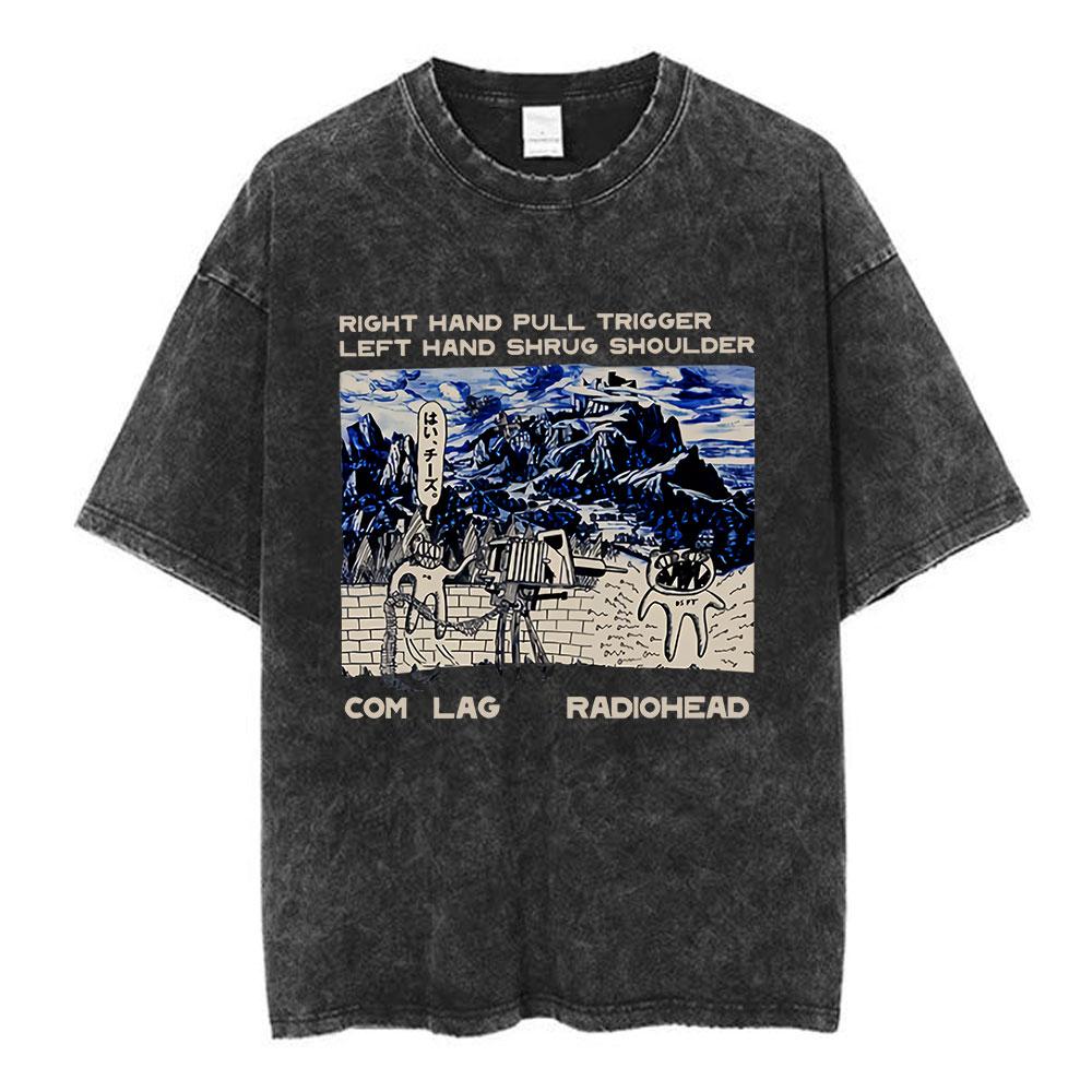 Radiohead Rock Band Washed Cotton T Shirt Men Women Hip Hop Music Tee Fashion Short Sleeve Tshirt Summer Oversized T-shirts Tops