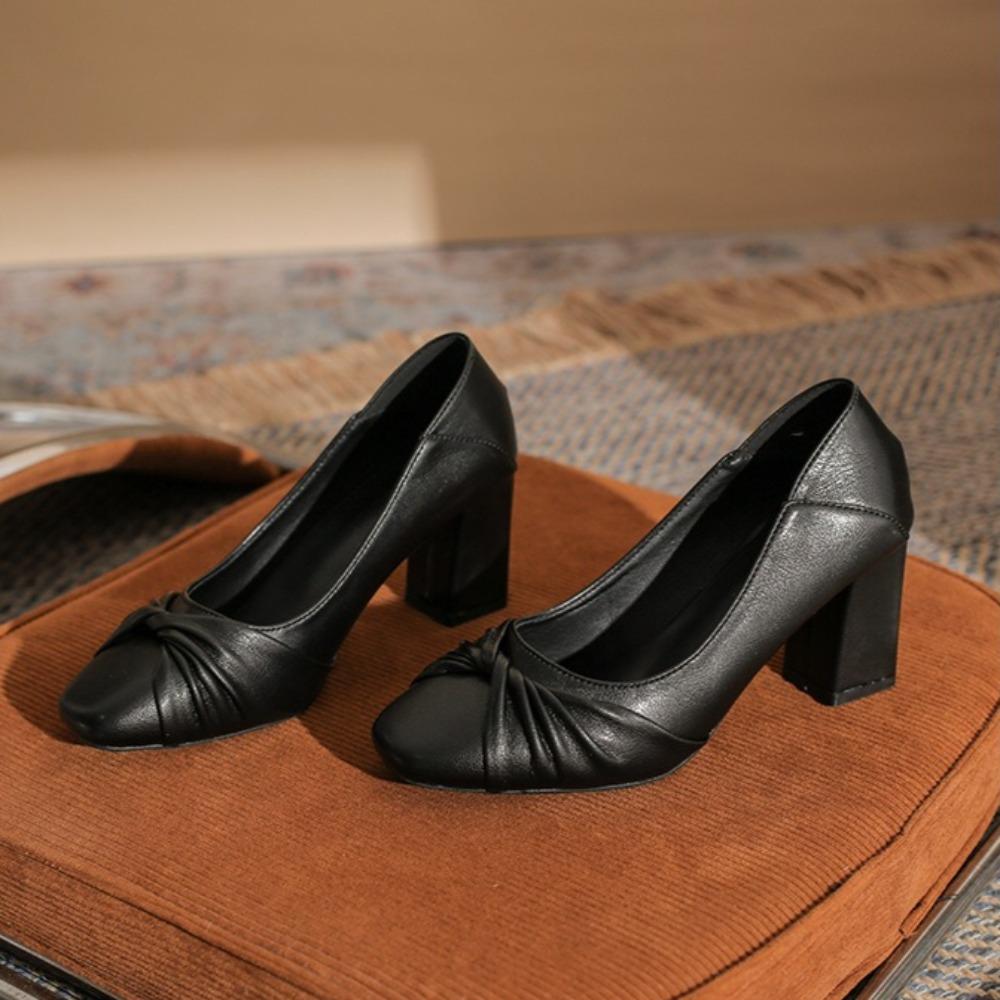 Fashion High Heels Women's 2025 New Square Head Thick Heel Large Size Women's Single Shoes Fattened and Widened Commuter Work Shoes