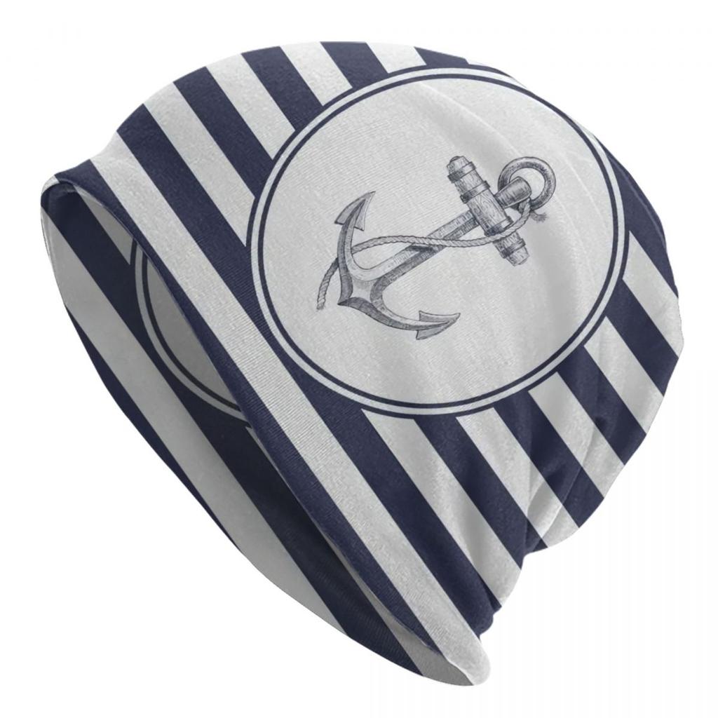 Navy Blue Nautical Wheel Anchor Skullies Beanies Caps Unisex Women Unisex Fashion Winter Warm Knitting Hat Adult Bonnet Hats