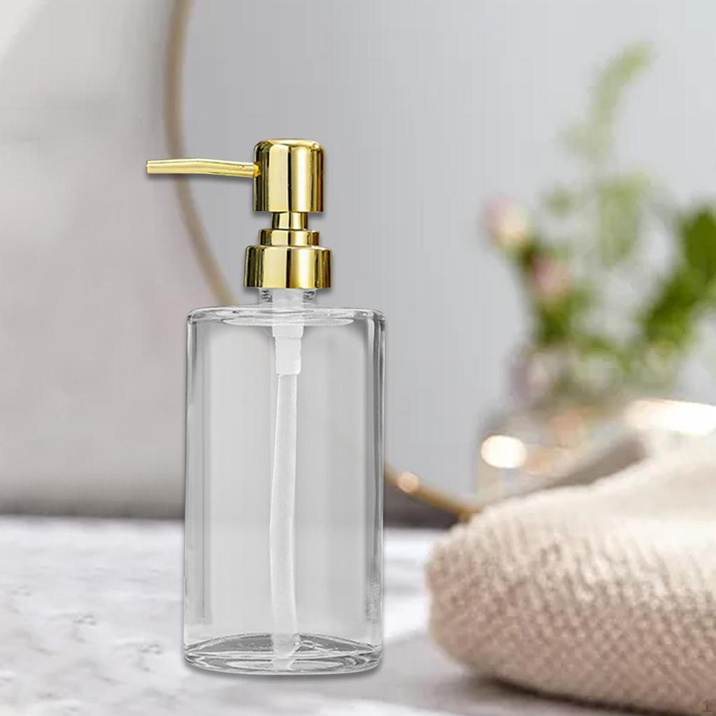 Clear Glass Soap Dispenser Empty 420ml Lotion Bottle Pump Container for Home Laundry