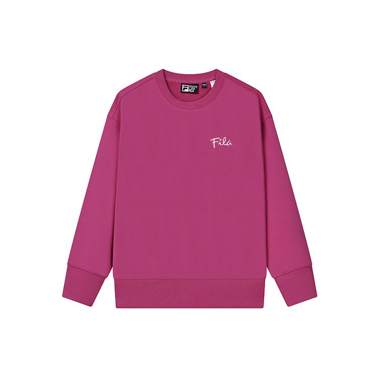 Fila Однотонная толстовка с вышитым логотипом-буквой, модная, простая, с круглым вырезом, длинным рукавом, унисекс, ярко-розовый F11U248201F-RD