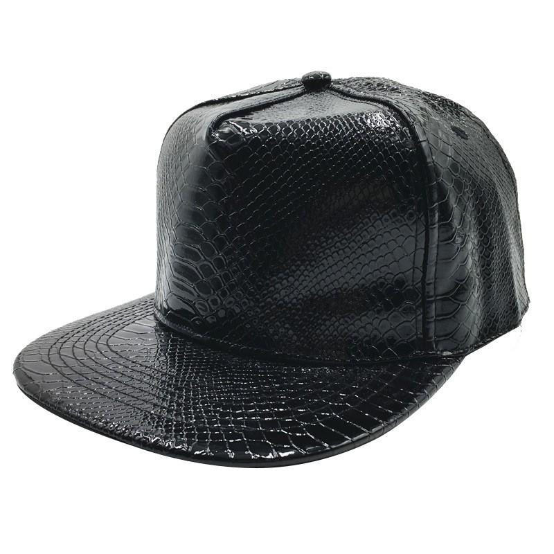 Unisex PU Leather Snake Print Flat Brim Baseball Cap Hip Hop B-Boy Street Dance Hat Adjustable Fit