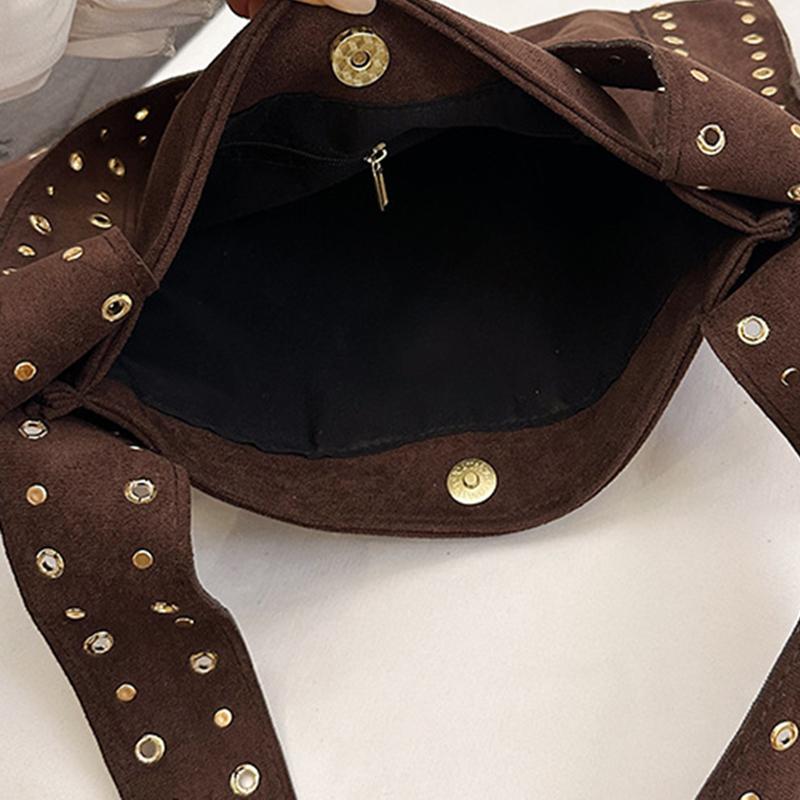 Ретро Замшевые Сумки через Плечо с Заклепками, Рабочие Сумки из ПУ Кожи, Большая Сумка-Тоут, Мешковатая Сумка-Локомотив для Женщин, для Путешествий, Зима, Осень