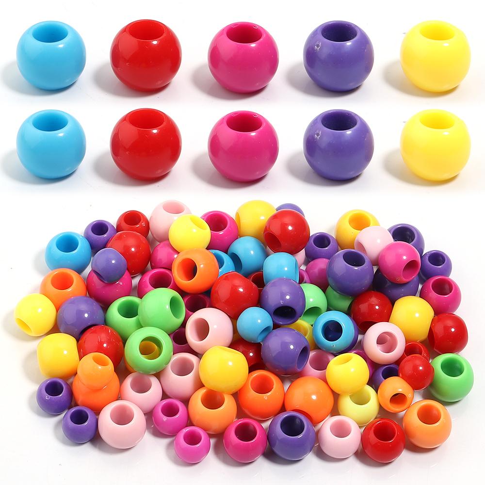 50pcs/bag Colorful Acrylic Beads Big Hole Beads For DIY Jewelry Making Bracelet Necklace Accessories Round Opaque Spacer Beads