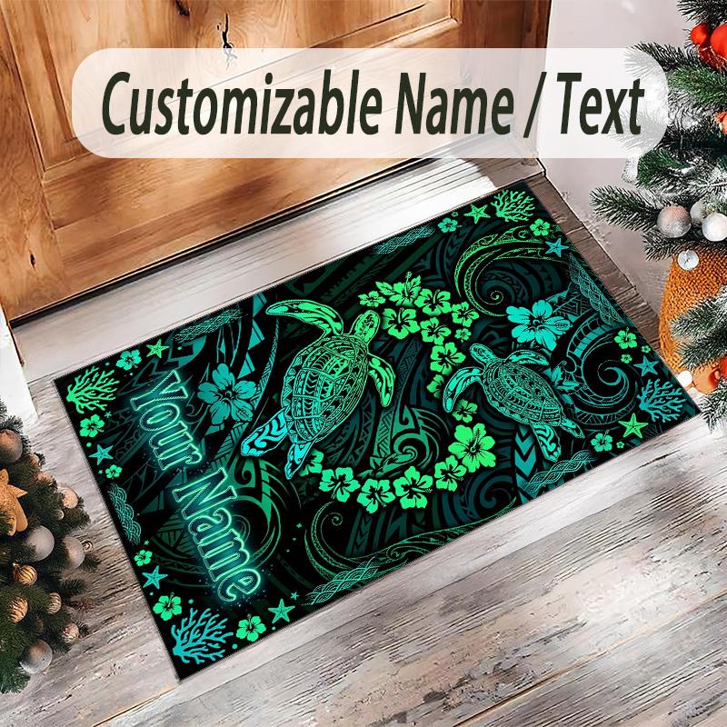 Mermaid Theme Crystal Velvet Floor Rug Personalized Custom Name Text Warm Carpet Home Decoration
