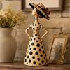 Retro Folk Art Cat Lady Figurine Set Resin Handmade Vintage Decor Farmhouse Statue 2 Piece