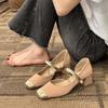 2024 Spring New Fashion Versatile Gentle Retro Mid Heel Anti Slip Square Headed Shoes