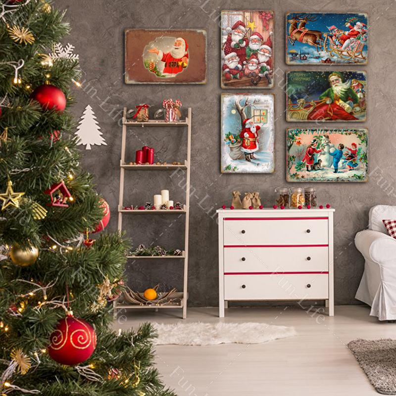 Рождественские металлические вывески, винтажный постер, жестяная вывеска, тарелка Санта-Клауса, ретро-налет, кафе-бар, паб, домашний декор, рождественская елка, подарок